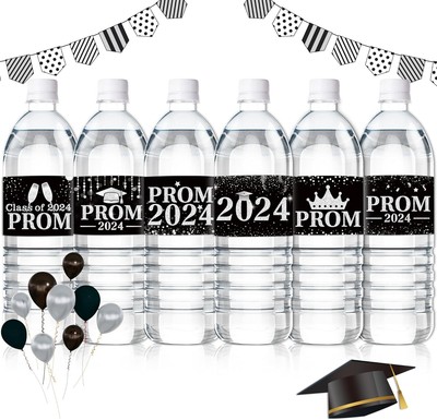 Graduation Prom Water Bottle Label - COcnny 120pcs Party Black Sliver 