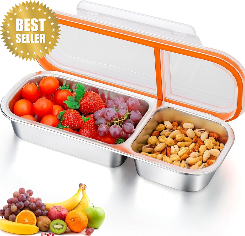 Snack Containers Double Compartment Condiment Box Lids Grab Go Divided