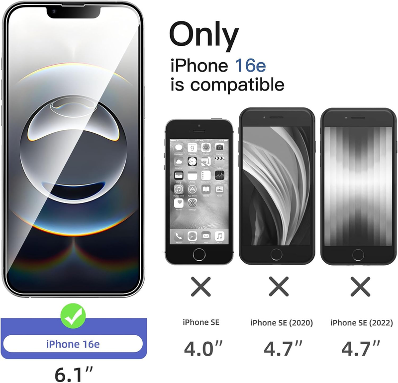 3 Pack Designed for iPhone 16e (6.1 inches) Screen Protector Tempered Glass,Case