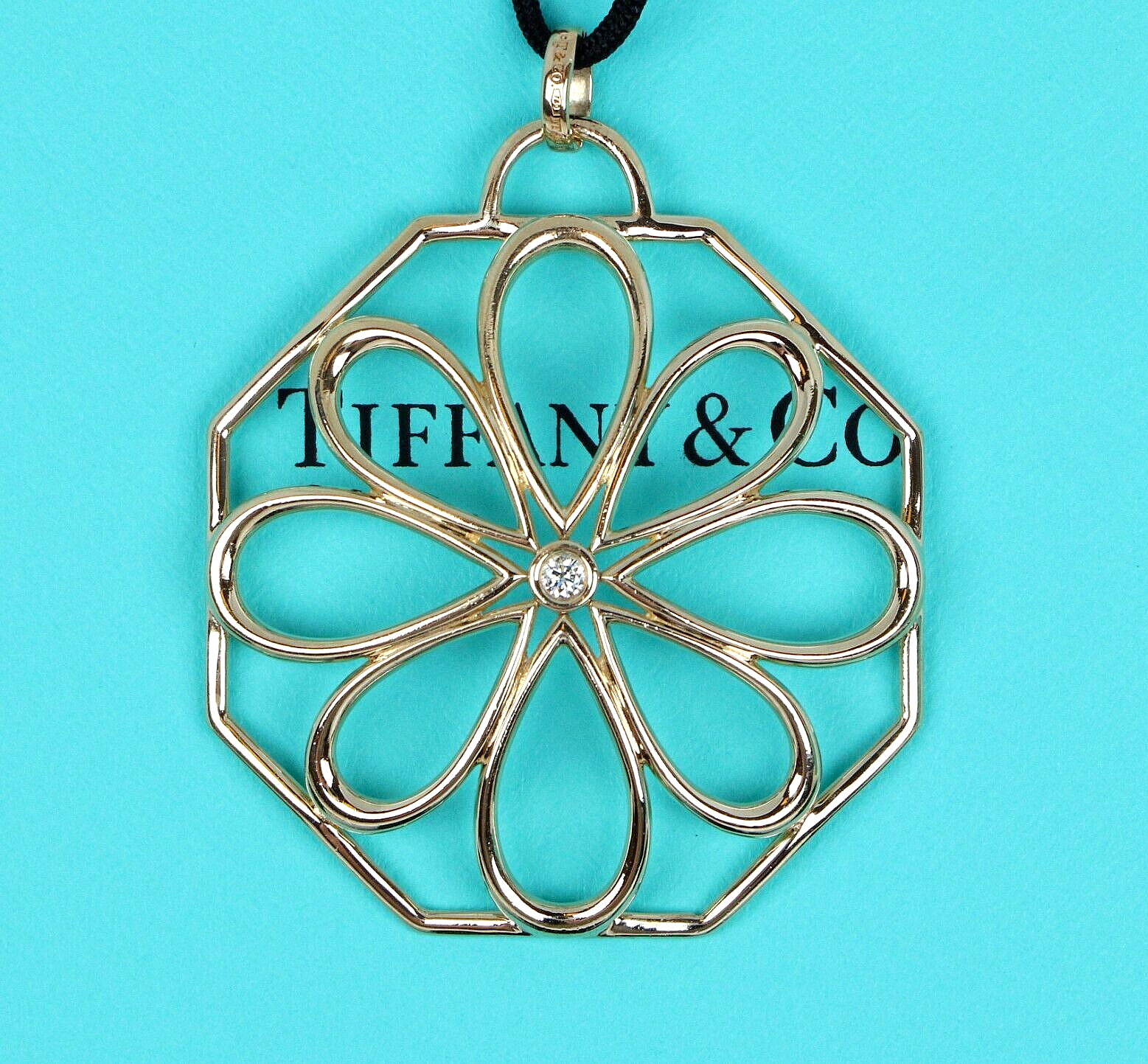 $3850 Tiffany Co 18k Yellow Gold Bezel Diamond Octagonal