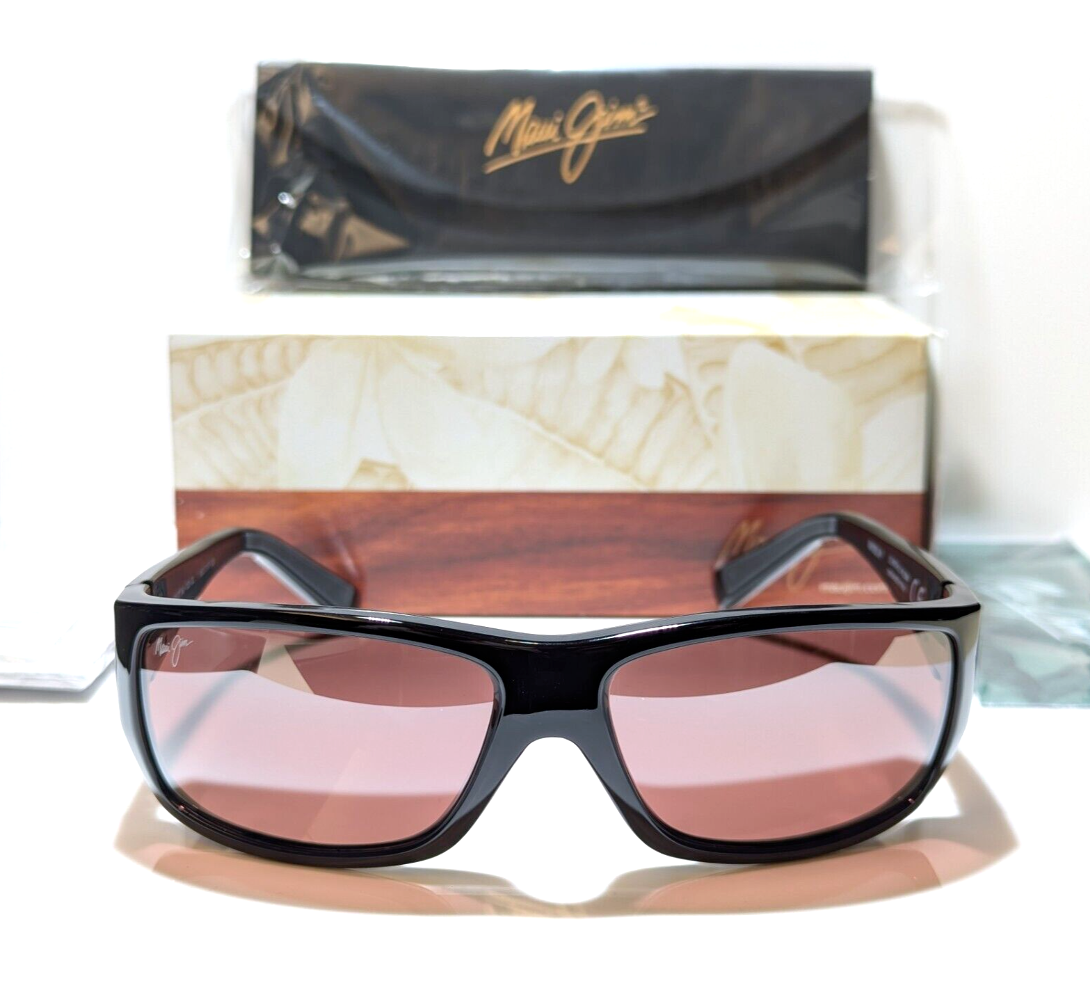 Pre-owned Maui Jim Wassup Black Sport Wrap / Maui Rose Polarized Lens Sunglass R123-02 In Pink