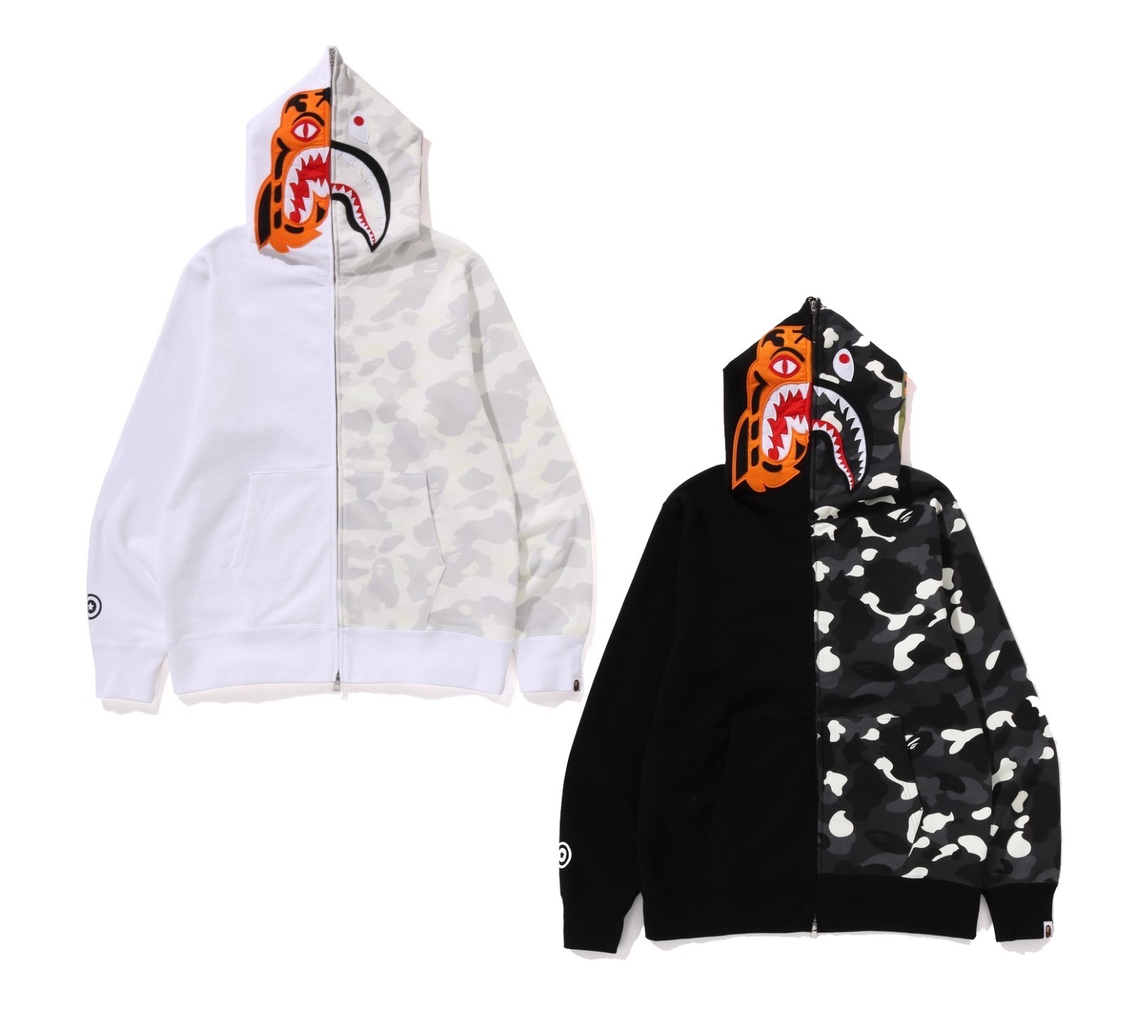 NEW MULTI CAMO SHARK RELAXED ホワイト BAPE Womens New Multi Camo Cropped Shark Full Zip Hoodie