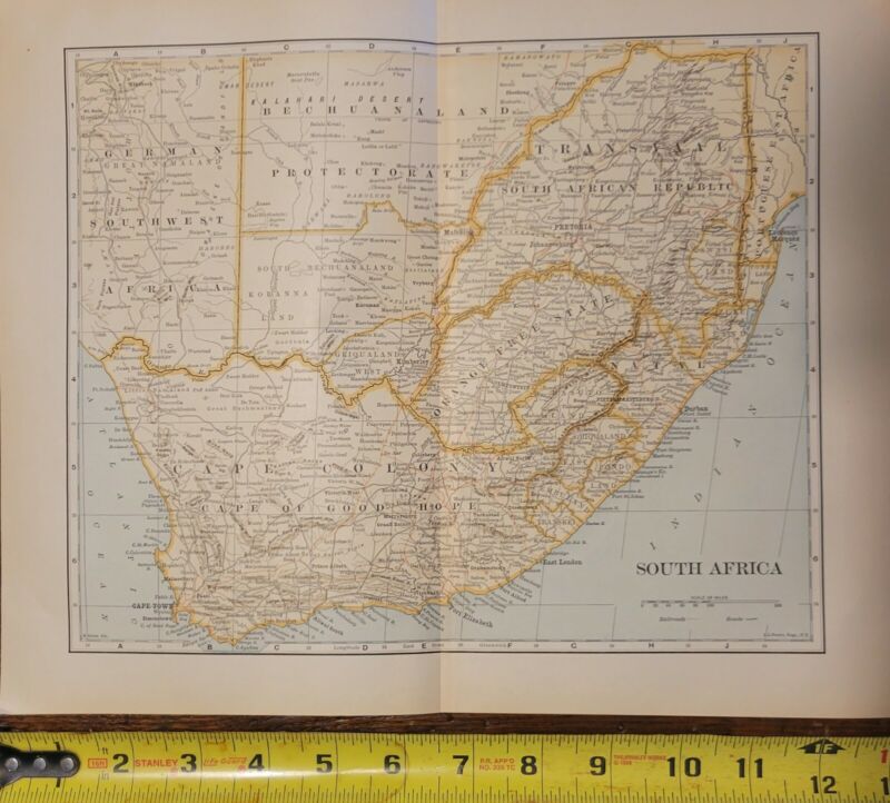SOUTH AFRICA MAP 1910s 13.25" x 10.75" Poates From Vintage Atlas