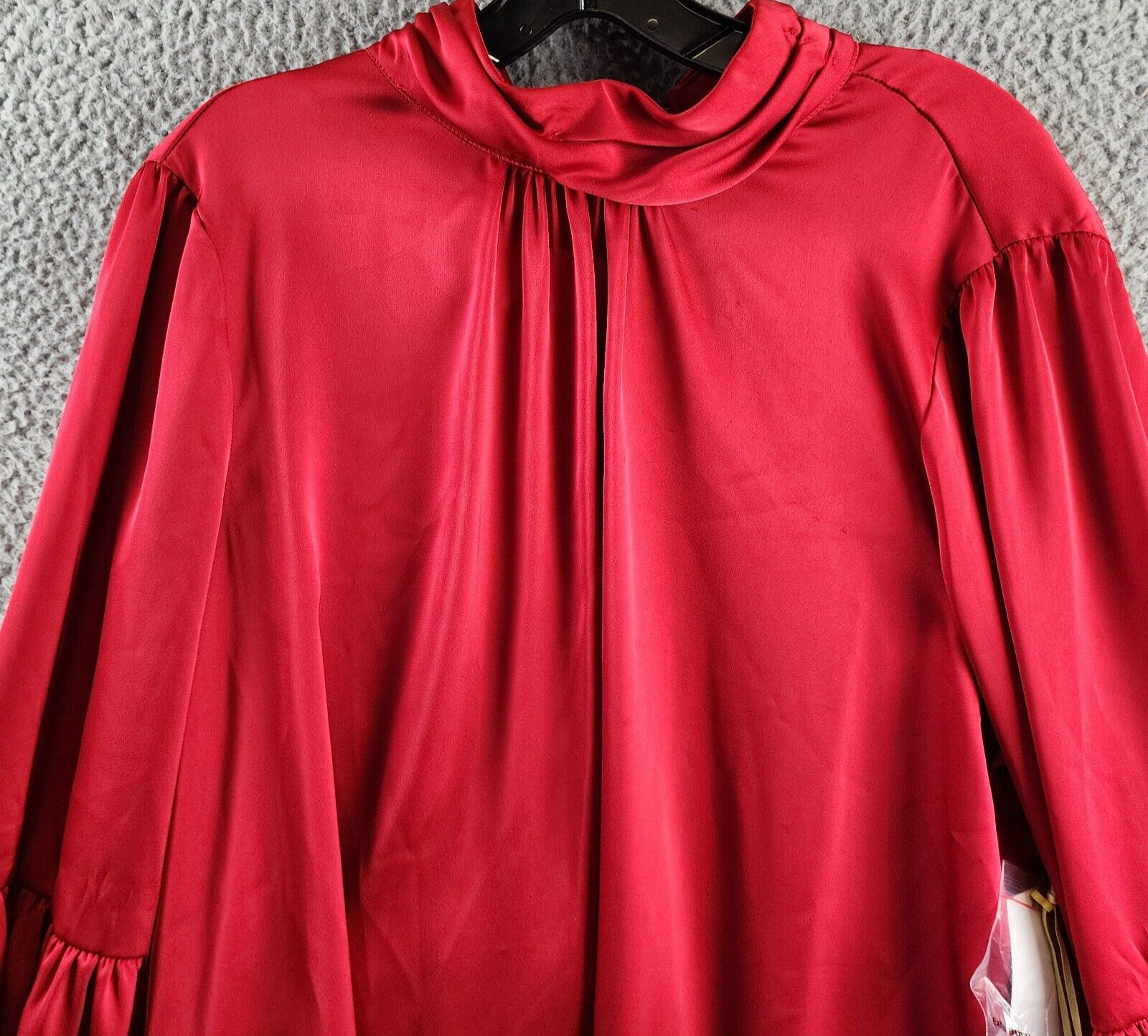 CeCe Blouson-Sleeve Mock-Neck Blouse Women's XL Stoplight Red Button Back L/S - Picture 4 of 14