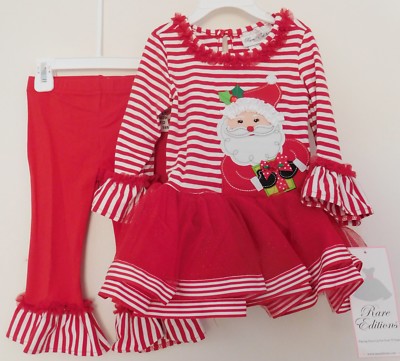 DRESS & LEGGINGS Infant Christmas RARE EDITIONS Stripe Mesh Tutu Santa 18M NWT