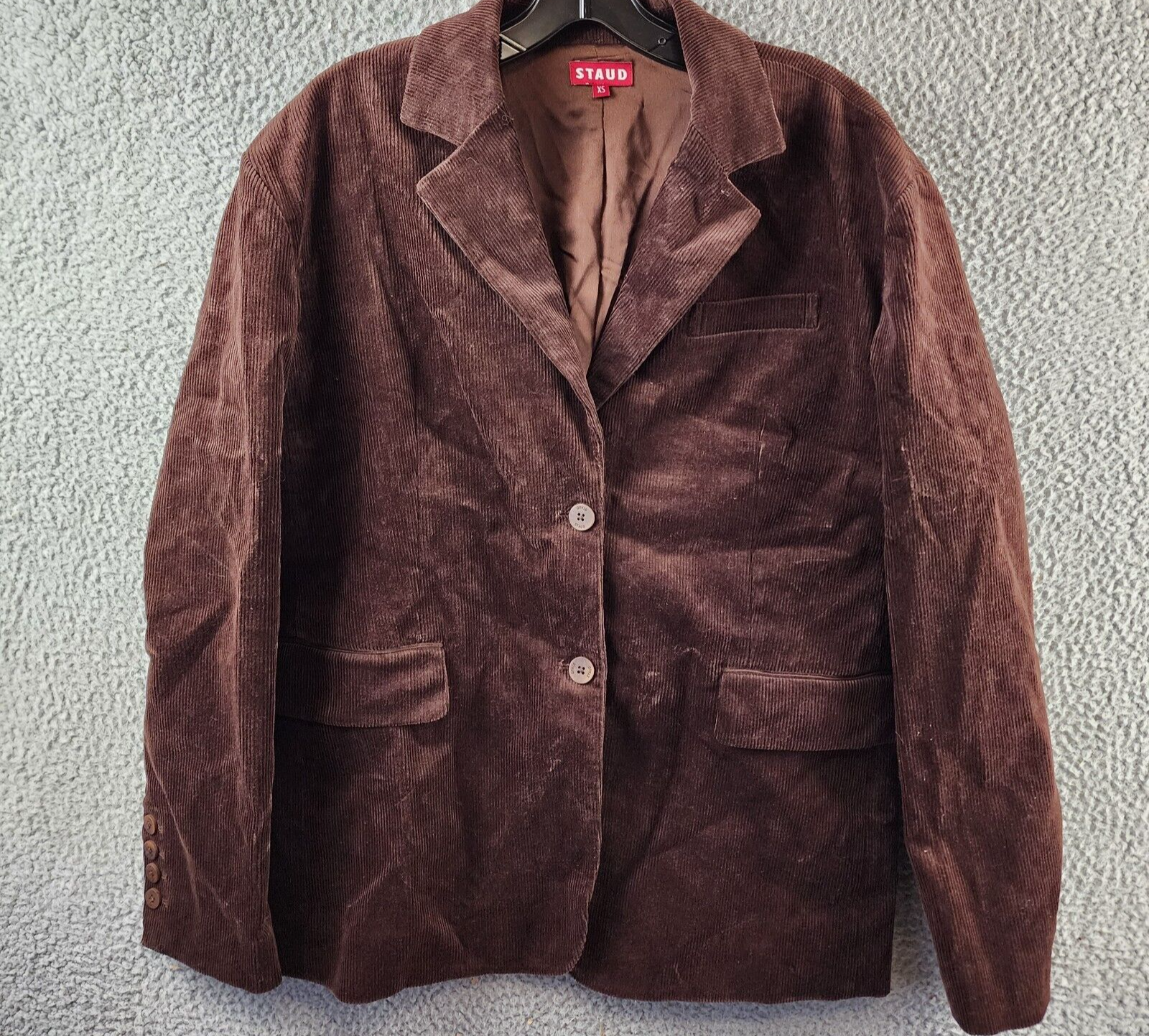 STAUD Trek Corduroy Blazer Women's XS Mahogany Flap Pockets Button Front L/S - Picture 2 of 13