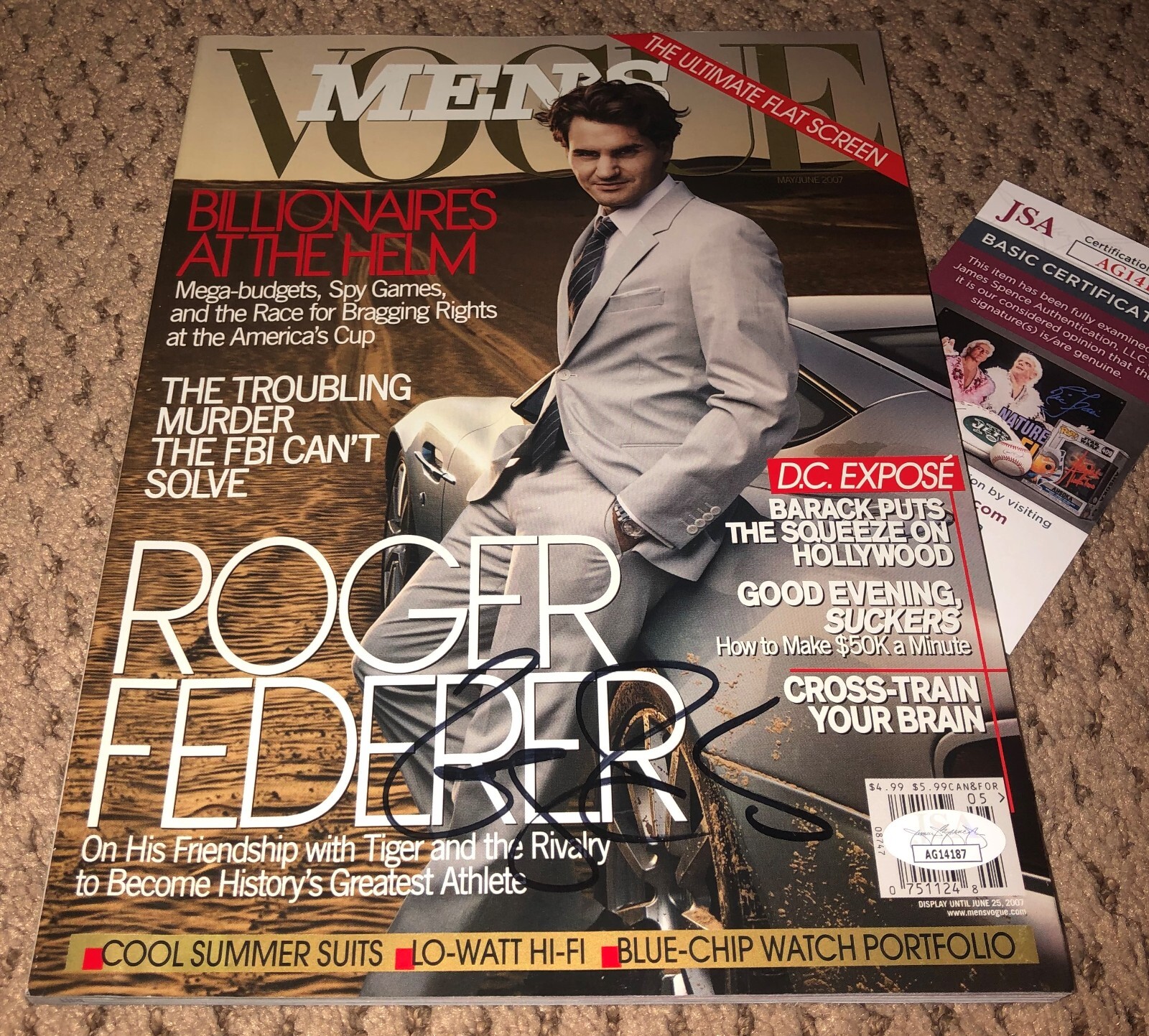 ROGER FEDERER SIGNED MENS VOGUE MAGAZINE TENNIS JSA