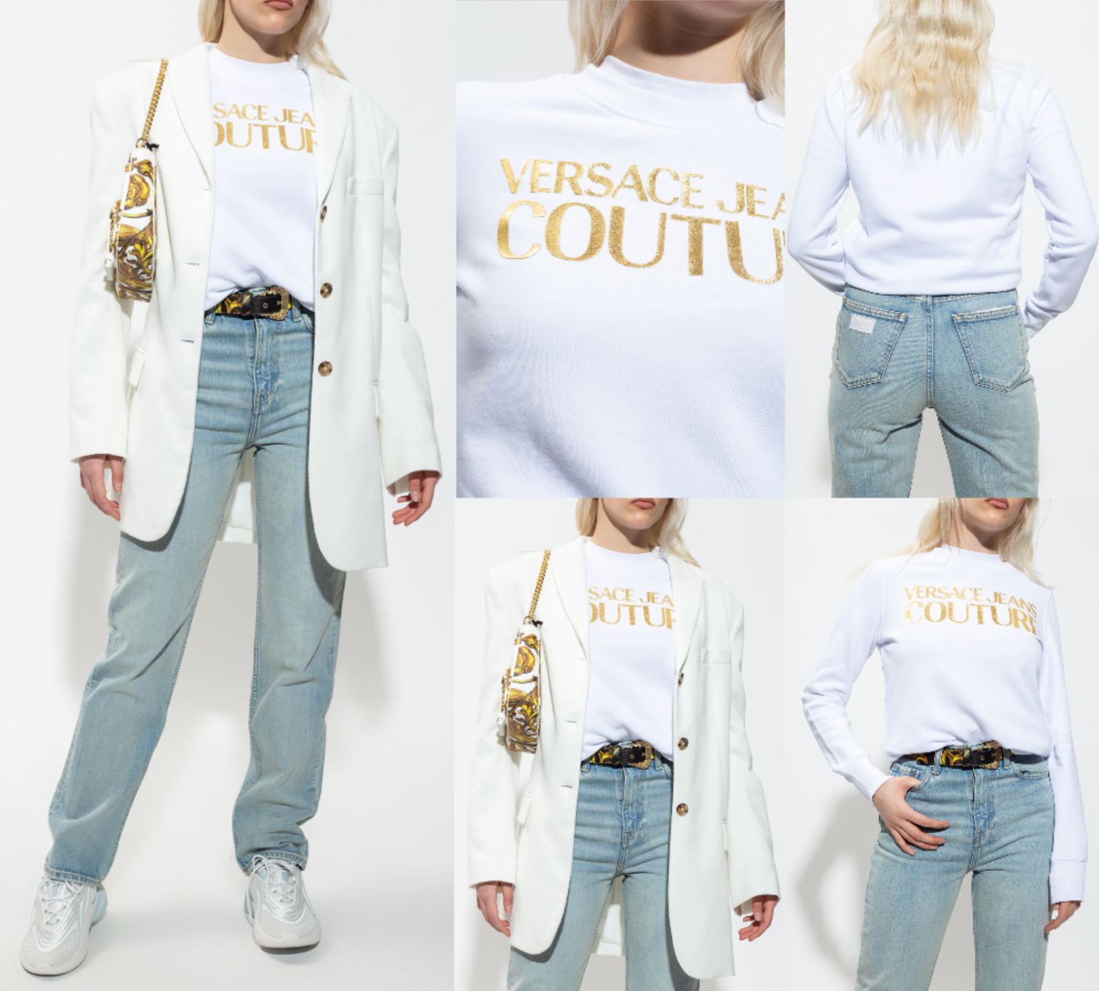 Pre-owned Versace Jeans Couture Sweatshirt Foil Logo Pulli Pullover Sweater Jumper M In Weiss