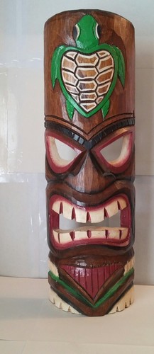 Hanging Hand Carved Island Style Wooden Party Tiki Mask 19 1/2 Inch