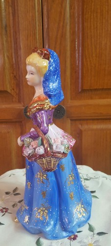 KPM Porcelain Figurine Elegant Woman Blue Dress & Basket of Flowers 8 3/4