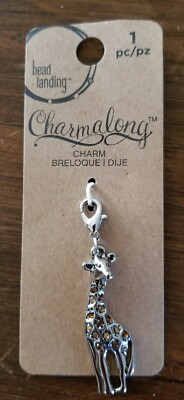 Brand New Bead Landing Giraffe Charm ~ Silvertone with Rhinestone Embellishments