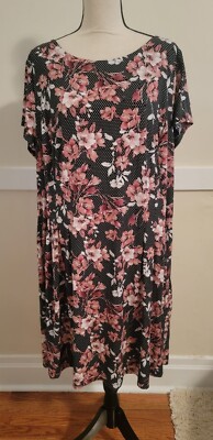 NWOT WOMEN'S DRESS CONNECTED APPAREL SHIFT PLUS SZ 20w FLORAL POLKA BLACK