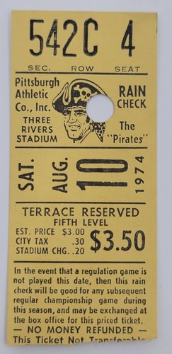 VINTAGE PITTSBURGH PIRATES VS  PADRES 1974 TICKET STUB 8/10/1974 MCCOVEY HR