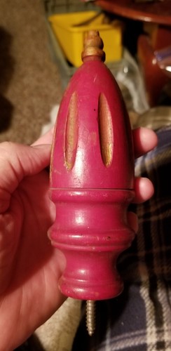 4 FINIALS  wood lathe turned vintage  top chippy shabby chic red patina paint