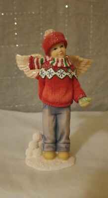 Betty Singer Figurine ''Angels Among Us'' In Disguise-Boy Hiding Snowball 