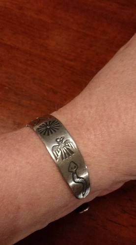 Vintage IH Indian Handmade Coin Silver Cuff Bracelet