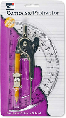 Ball Bearing Compass and 6 Inch Protractor Combo Set, Metal/Clear Plastic, Assor