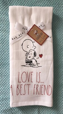Rae Dunn Peanuts Kitchen Towels, set of 2, Snoopy, Love is a Best Friend