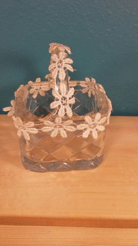 Glass Basket trimmed in lace flowers