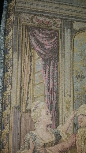 Antique Vtg French Tapestry Colonial Scene Man Blind Folded