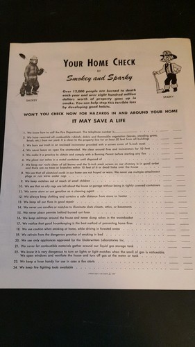 Smokey the Bear Ranger Handbook, Home Check List, Car Litter Bag, etc. 1960's