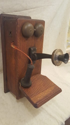 Antique Automatic Electric Oak Wall Crank Telephone