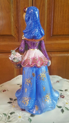 KPM Porcelain Figurine Elegant Woman Blue Dress & Basket of Flowers 8 3/4
