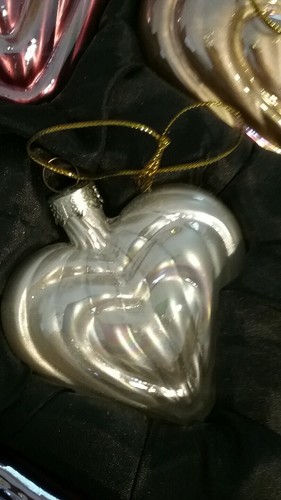 Vintage Wheaton's Heart Shape Iridescent Ornaments Pink Silver Gold