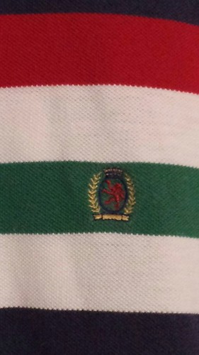 Vintage Tommy Hilfinger Striped Polo Shirt men's Sz L Lion Crest Seal Logo