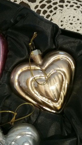 Vintage Wheaton's Heart Shape Iridescent Ornaments Pink Silver Gold