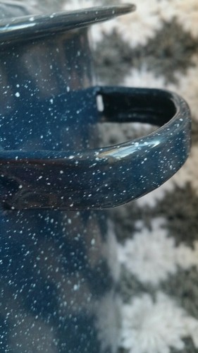 Vintage Graniteware Small Stock Pot Cauldron Blue Speckled Enamel