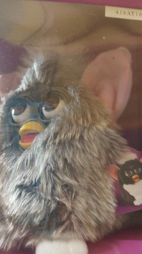 Furby NIB 1998  Tiger 70-800 Grey with pink ears white hair tuff