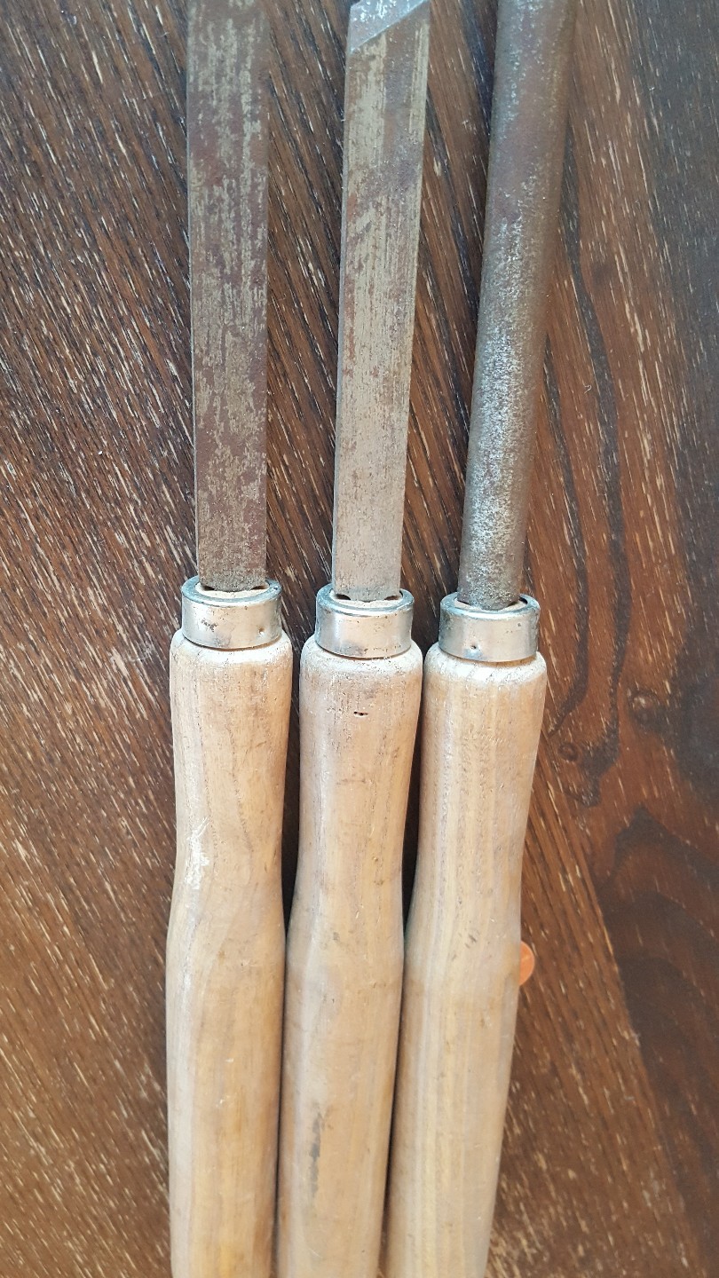 Aetco Wood Lathe Skew Chisel. U.S.A. lot of 3