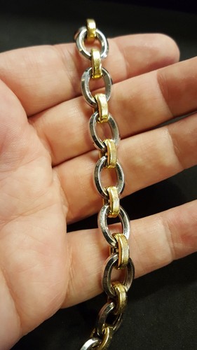 Italian 14K WHITE & YELLOW Gold ROLO LINK 7 1/2
