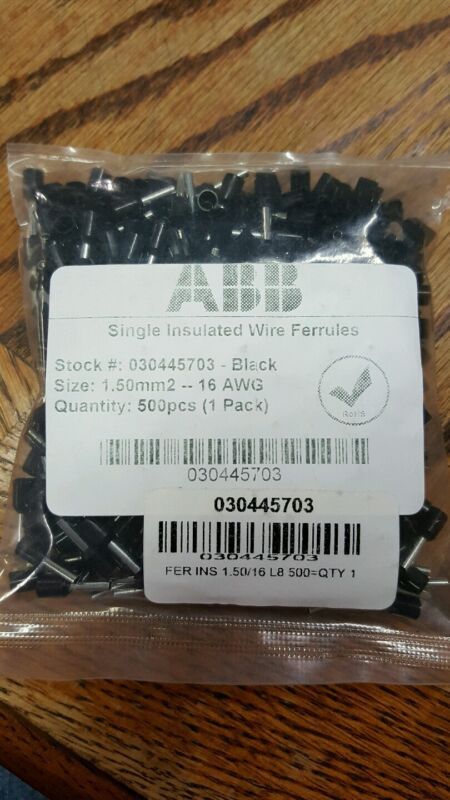 ABB SINGLE INSULATED WIRE FERRULES 030445703 1.50 mm 2 16 AWG 500 PER BAG NEW