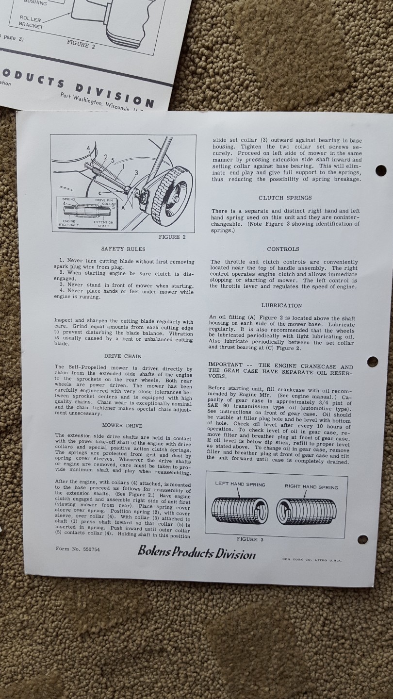 Bolens vintage owner manuals parts lists, lot of 7, from 1950's, + 