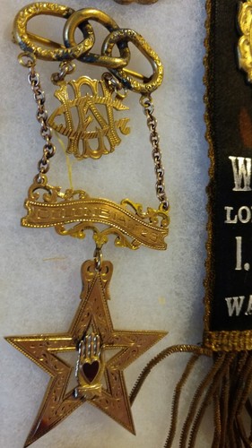 Oddfellows Rebekah medal pin ribbon lot fraternal pins real gold I.O.O.F.