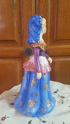 KPM Porcelain Figurine Elegant Woman Blue Dress & Basket of Flowers 8 3/4
