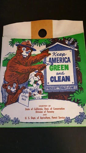 Smokey the Bear Ranger Handbook, Home Check List, Car Litter Bag, etc. 1960's