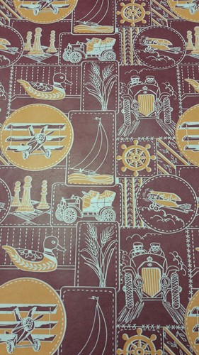 Half ream 24 inch wide old timey burgundy and orange mens gift wrap 417 feet