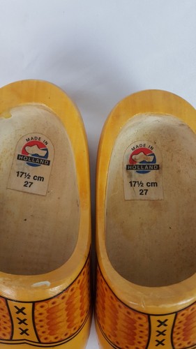 Pair of Decorated Made in Holland Wooden Shoes Child Size 27 17.5 cm