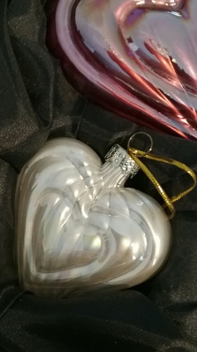 Vintage Wheaton's Heart Shape Iridescent Ornaments Pink Silver Gold