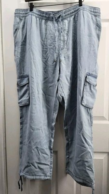 DD77 Chambray Cargo Crop Pants XXL Drawstring Waist & Ankle