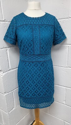 Oasis Isla Teal Lace Shift Dress Size M BNWT. PT