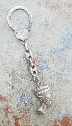 925 VINTAGE STERLING SILVER NEFERTITI CLEOPATRA EGYPTIAN KEYCHAIN