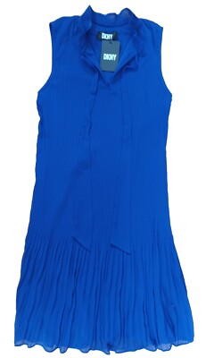 DKNY Sleeveless Pencil Fit Neck Tie Dress Women's Size 2 Blue Purple $139