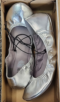ANA Joy Ballet Flats Silver Round Toe Flat Heel Memory Foam Size 10M