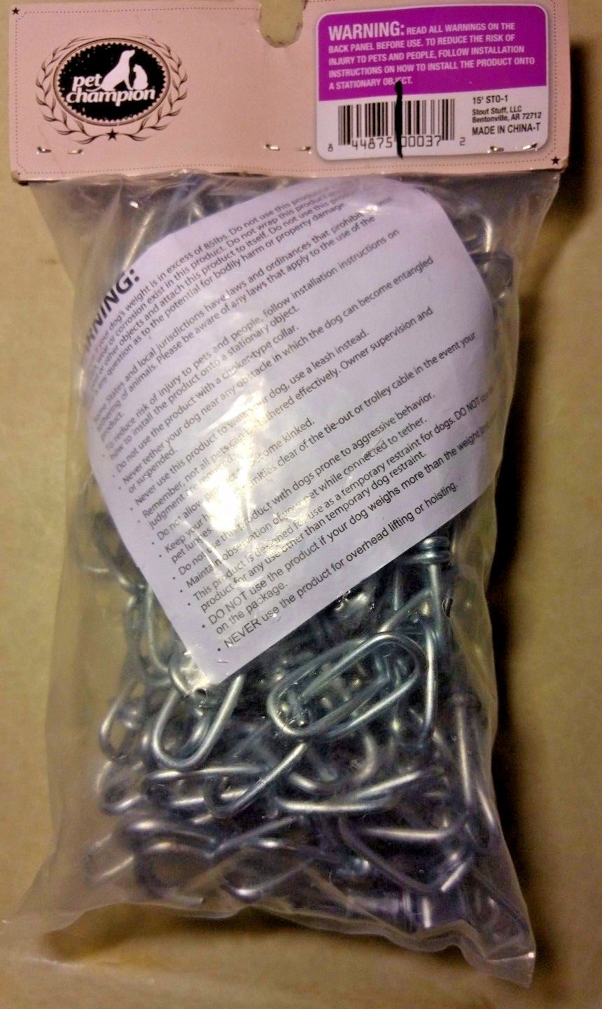 Pet Champion Twisted Chain Dog Tie Out, 85 LBS  Feet 15'  pet secure