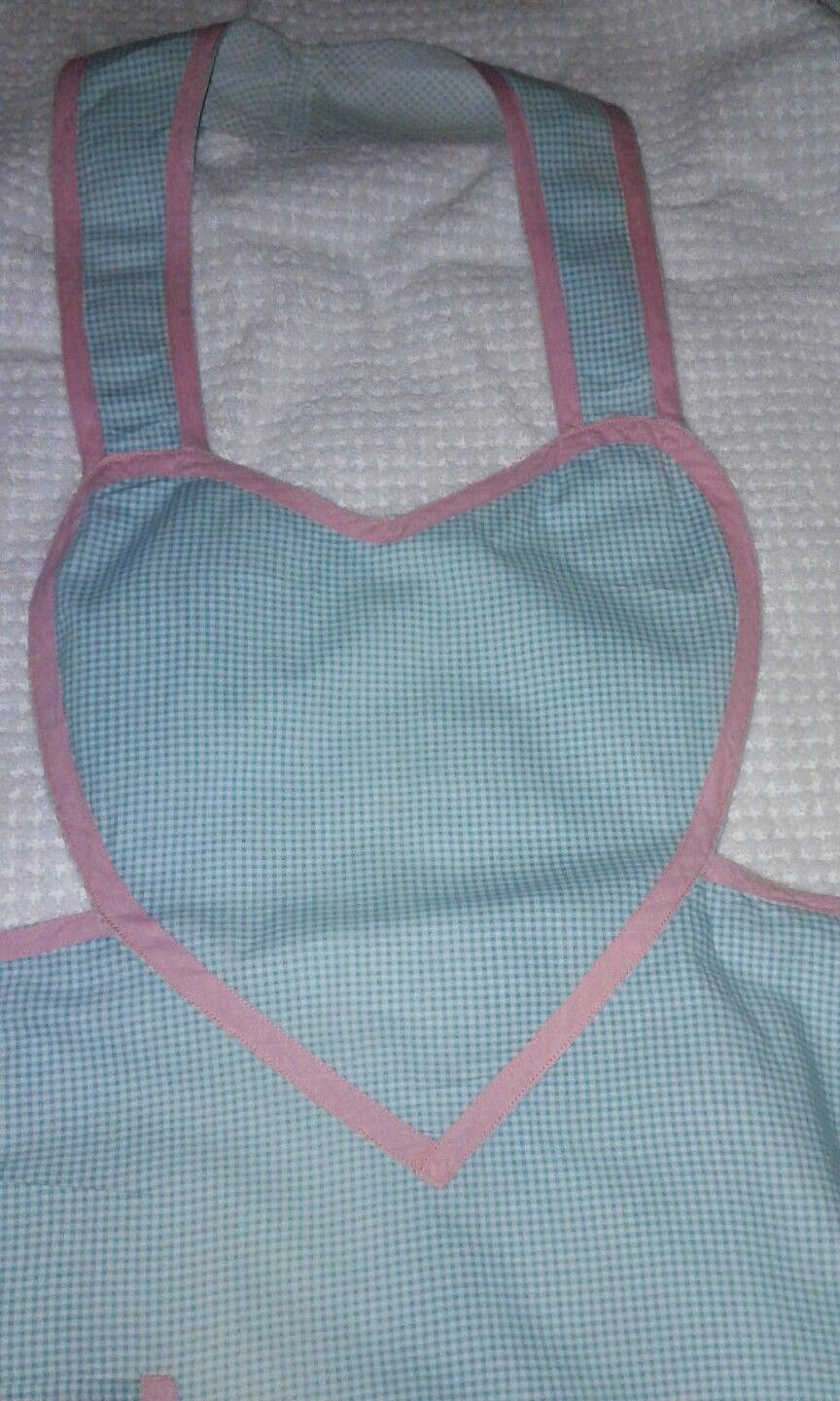 Vintage Apron, Full Length Aqua with pink trim and  w/ pocket.  Fully trimmed
