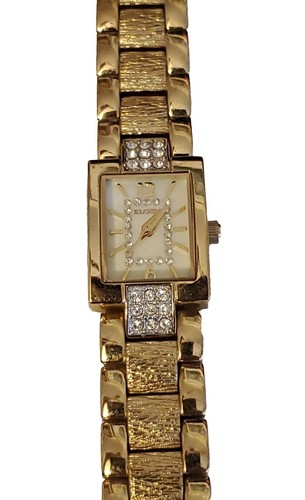 Vtg LADIES ELGIN Gold Tone Quartz Watch Crystal Accents